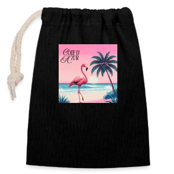 Flamingo - Sac cadeau en coton avec cordon (14 x 20 cm) - noir - Devant