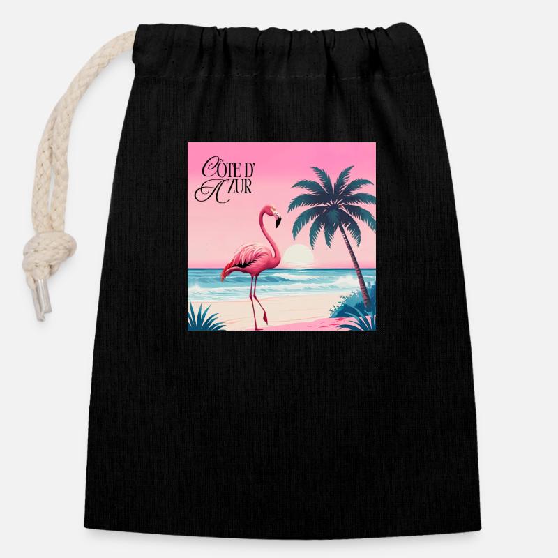 Flamingo - Closable cotton gift bag (14x20cm) - black