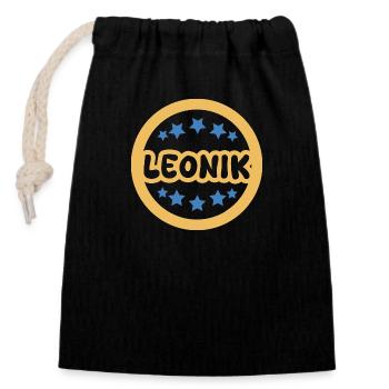 Prénom Leonik - Sac cadeau en coton avec cordon (14 x 20 cm) - noir - Devant