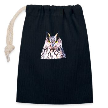 wilder Uhu, Eule, Kauz, Wald, Tier - Verschließbarer Geschenkbeutel aus Baumwolle (14x20cm) - Navy - Vorne