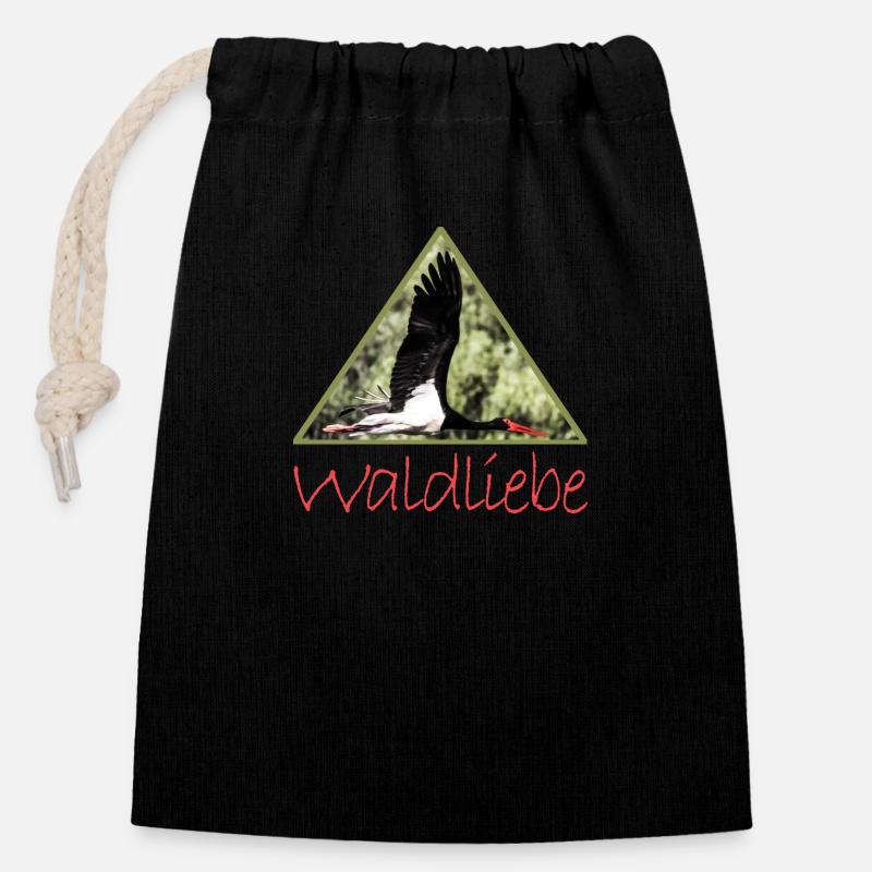 wald 8 waldliebe mit schwarzstorch - Verschließbarer Geschenkbeutel aus Baumwolle (14x20cm) - Schwarz