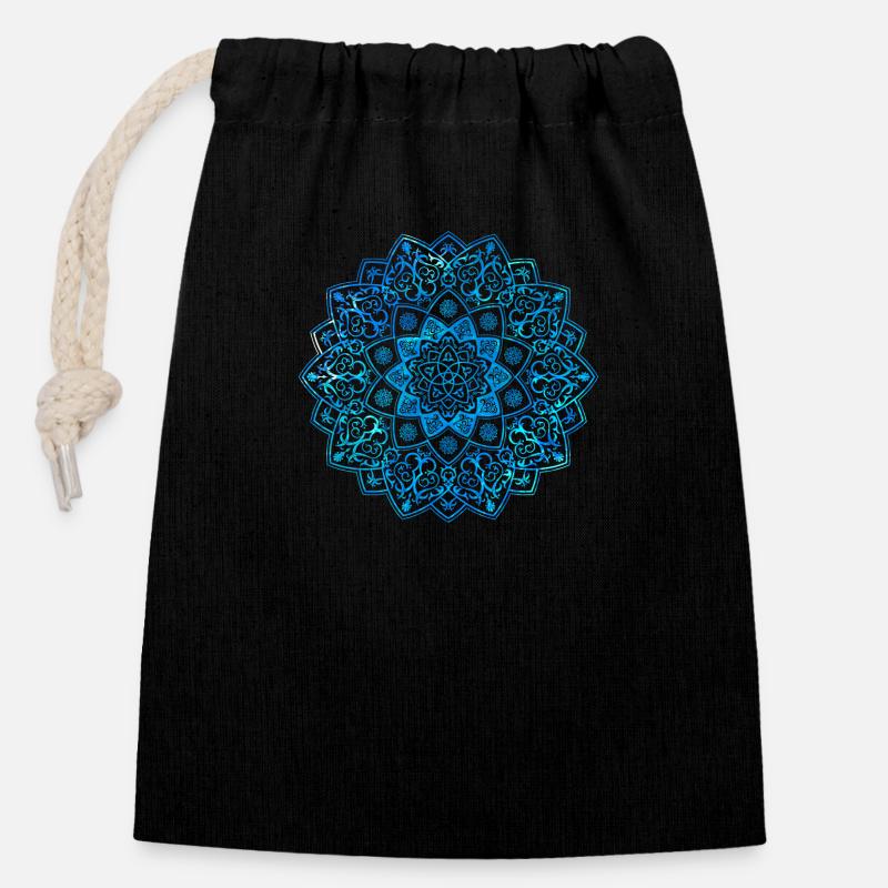 Mandala - Blau - Verschließbarer Geschenkbeutel aus Baumwolle (14x20cm) - Schwarz
