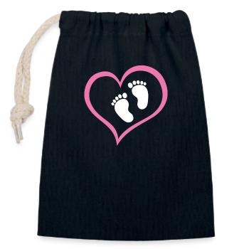 Baby Girl Footprint with Heart - Closable cotton gift bag (14x20cm) - navy - Front