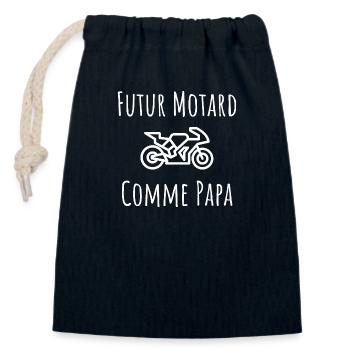 futur motard comme papa - Sac cadeau en coton avec cordon (14 x 20 cm) - bleu marine - Devant