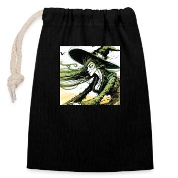 Witch drawing - Closable cotton gift bag (14x20cm) - black - Front