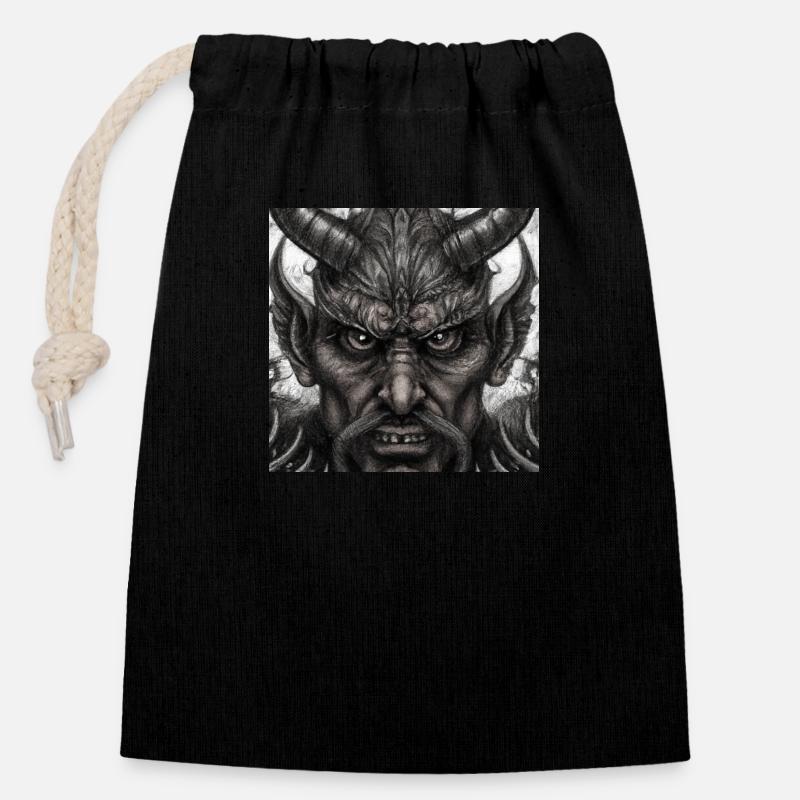 Visage du diable - Sac cadeau en coton avec cordon (14 x 20 cm) - noir