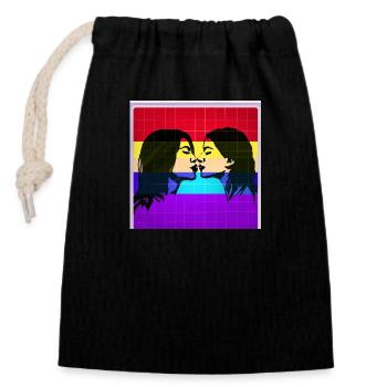LGBT Queer kiss 🌈🌈 - Closable cotton gift bag (14x20cm) - black - Front