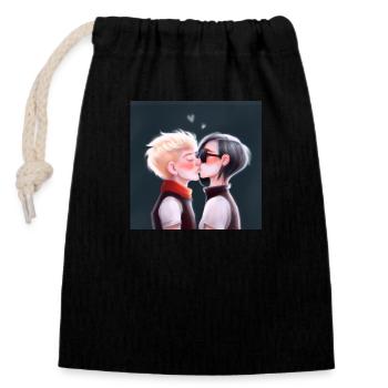 LGBT Queer kiss 🌈🌈 - Closable cotton gift bag (14x20cm) - black - Front