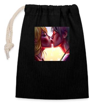LGBT Queer kiss 🌈🌈 - Closable cotton gift bag (14x20cm) - black - Front