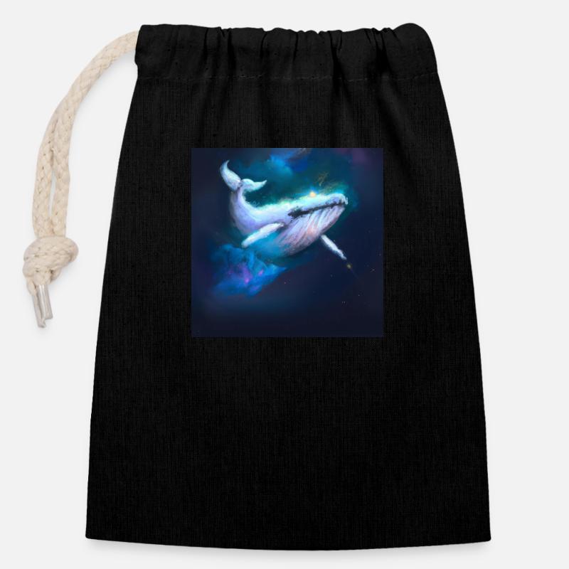 Baleine flottant dans l’espace - Sac cadeau en coton avec cordon (14 x 20 cm) - noir