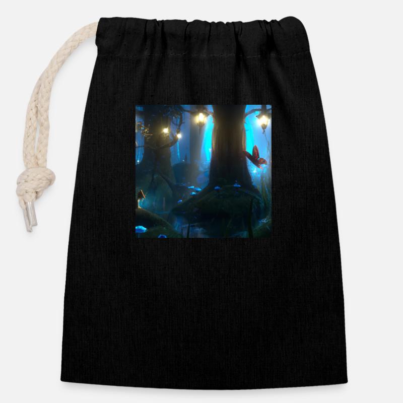 Forêt magique - Sac cadeau en coton avec cordon (14 x 20 cm) - noir