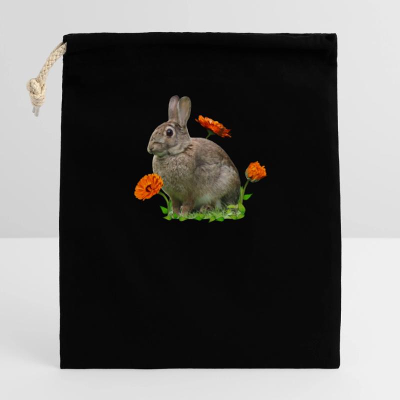 Rabbit Easter Calendula Closable cotton gift bag (14x20cm)