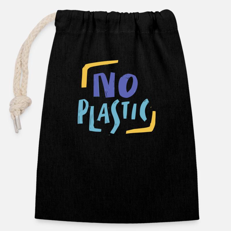 pas de plastique - Sac cadeau en coton avec cordon (14 x 20 cm) - noir