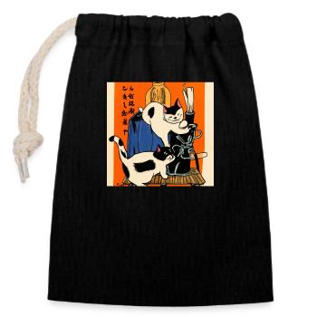 Cats in Japanese Art Style 3 - Closable cotton gift bag (14x20cm) - black - Front