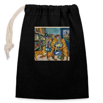 Cats in Van Gogh style 3 - Closable cotton gift bag (14x20cm) - black - Front