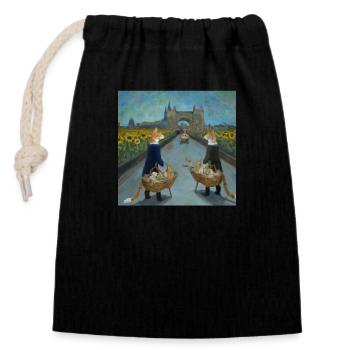 Cats in Van Gogh style 1 - Closable cotton gift bag (14x20cm) - black - Front