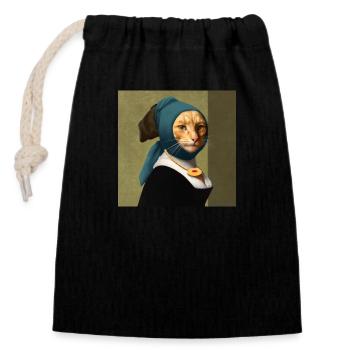 Peinture d’un chat dans le style Vermeer - Sac cadeau en coton avec cordon (14 x 20 cm) - noir - Devant