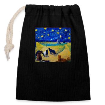 Cats in van Gogh's starry night - Closable cotton gift bag (14x20cm) - black - Front