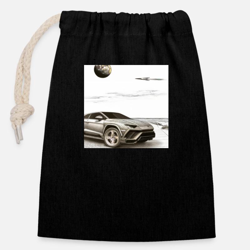 SUV sur la plage - Sac cadeau en coton avec cordon (14 x 20 cm) - noir