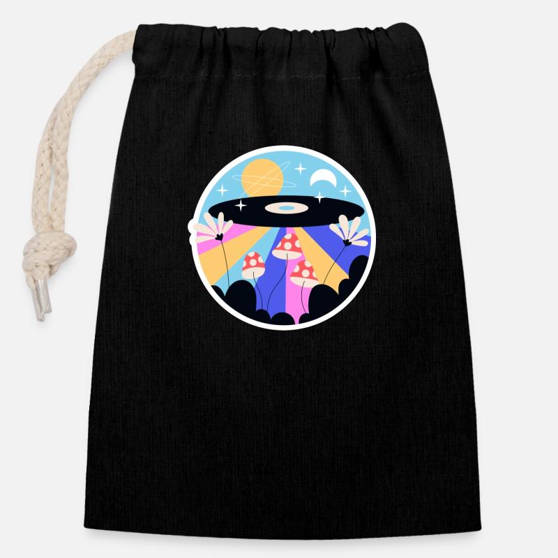ET DISC - Sac cadeau en coton avec cordon (14 x 20 cm) - noir