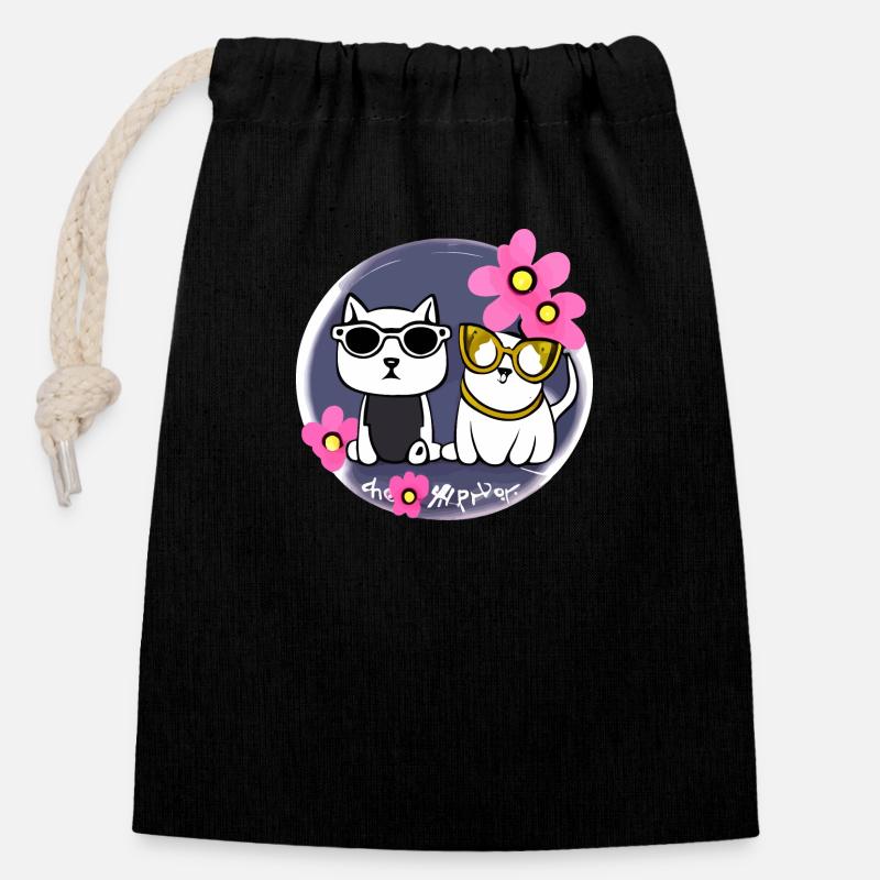Cute cats best friends - Closable cotton gift bag (14x20cm) - black