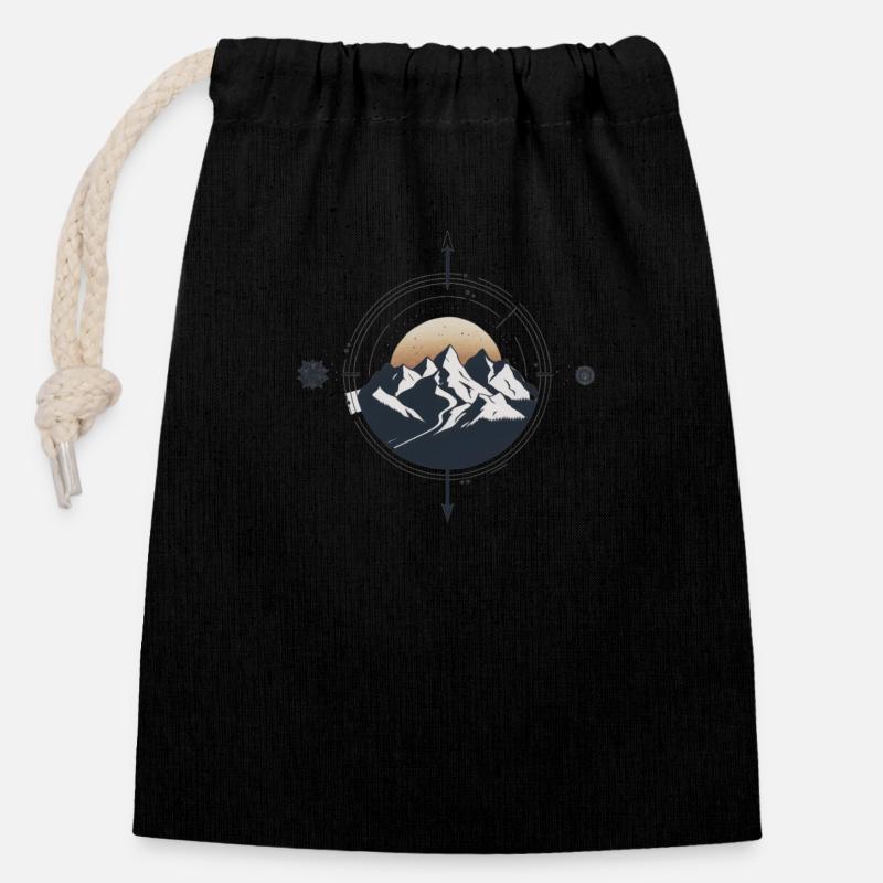 Randonnée à la Boussole de montagne - Sac cadeau en coton avec cordon (14 x 20 cm) - noir