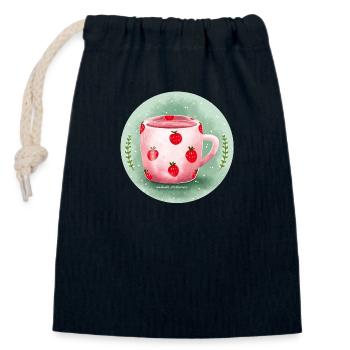 Lait de fraise - Sac cadeau en coton avec cordon (14 x 20 cm) - bleu marine - Devant