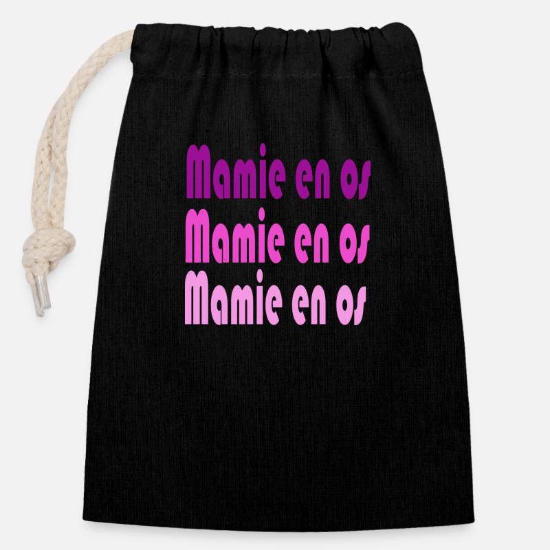 Mamie en os - Sac cadeau en coton avec cordon (14 x 20 cm) - noir