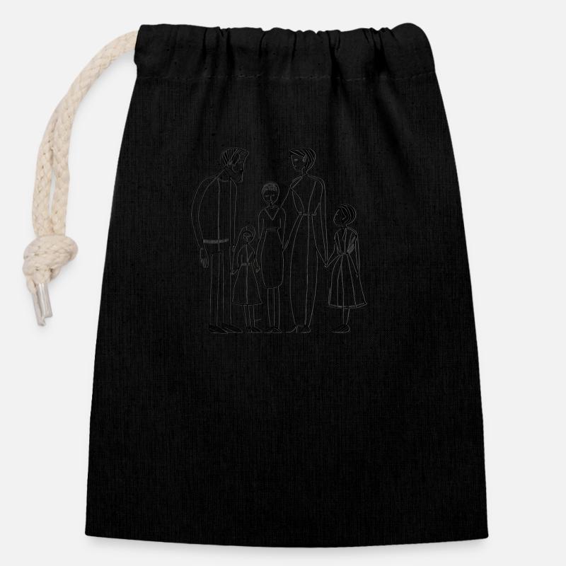 Une famille heureuse main dans la main - Sac cadeau en coton avec cordon (14 x 20 cm) - noir