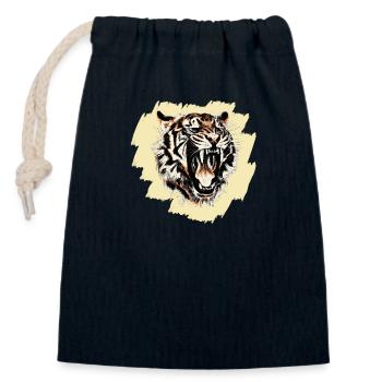 Cooles Tiger Motiv auf Hintergrund - Verschließbarer Geschenkbeutel aus Baumwolle (14x20cm) - Navy - Vorne