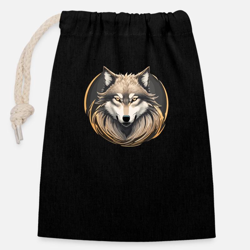 Majestic wolf - Closable cotton gift bag (14x20cm) - black