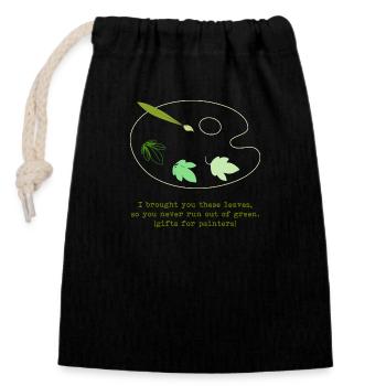 Feuilles vertes - Sac cadeau en coton avec cordon (14 x 20 cm) - noir - Devant