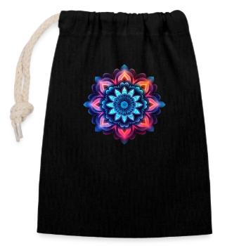 Mandala colorful flower neon - Closable cotton gift bag (14x20cm) - black - Front