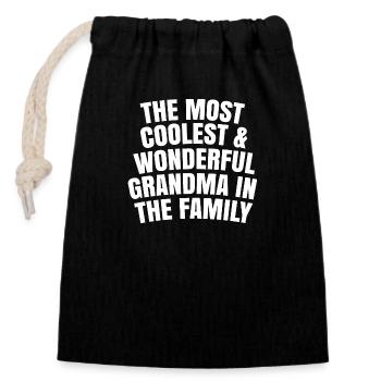 most coolest and wonderful grandma in the family - Closable cotton gift bag (14x20cm) - black - Front