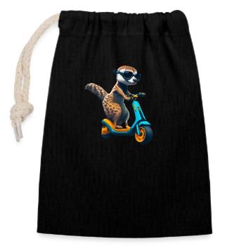 Escooting Meerkat Escooter Scooter électrique - Sac cadeau en coton avec cordon (14 x 20 cm) - noir - Devant