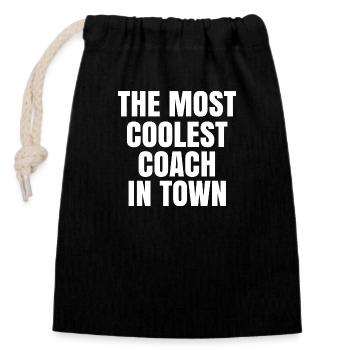 The most coolest coach in town - Closable cotton gift bag (14x20cm) - black - Front