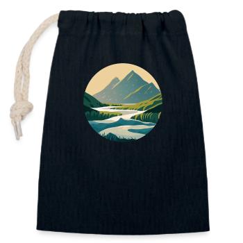 Mountains with River Nature Illustration/Grafik - Verschließbarer Geschenkbeutel aus Baumwolle (14x20cm) - Navy - Vorne