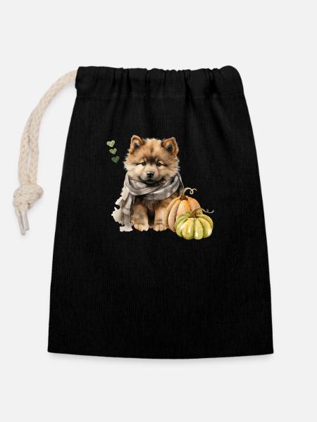Les Eurasiens en automne | Citrouille verte - Sac cadeau en coton avec cordon (14 x 20 cm) - noir