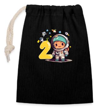 Petit astronaute 2e anniversaire - Sac cadeau en coton avec cordon (14 x 20 cm) - noir - Devant