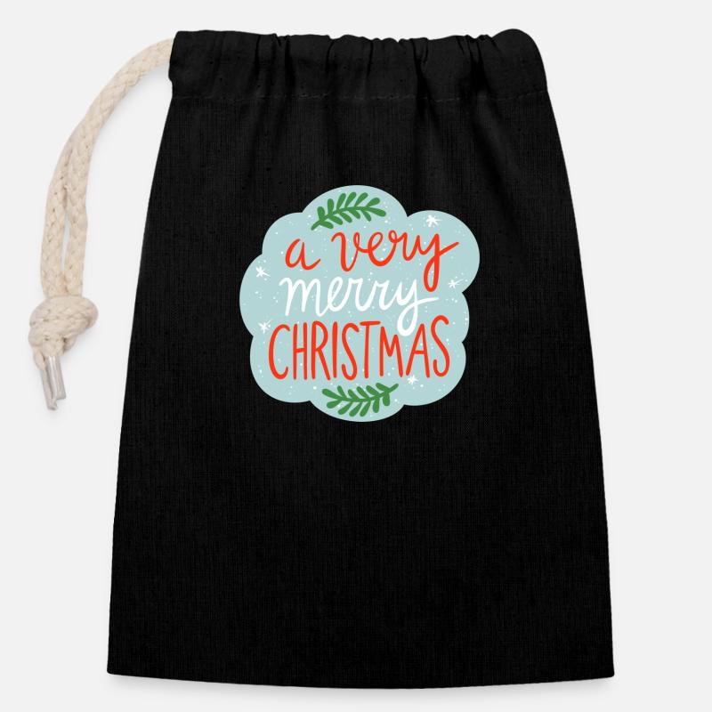 Christmas sticker - Closable cotton gift bag (14x20cm) - black