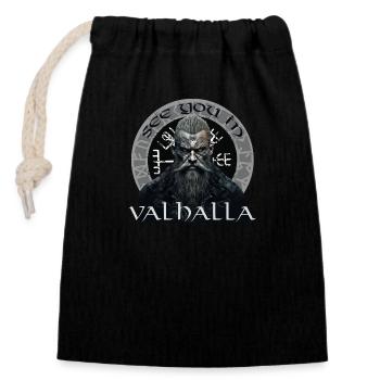 Wikinger Valhalla Nordmann Valhalla Vegvisir - Verschließbarer Geschenkbeutel aus Baumwolle (14x20cm) - Schwarz - Vorne