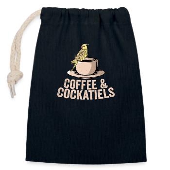 Coffee & Cockatiels Parrot Owner Bird Avian - Closable cotton gift bag (14x20cm) - navy - Front