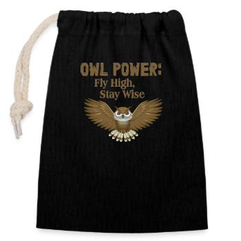 Owl Power: Fly High, Stay Wise Nocturnal Bird Nigh - Verschließbarer Geschenkbeutel aus Baumwolle (14x20cm) - Schwarz - Vorne