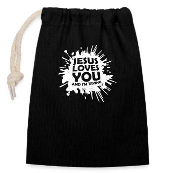 Jésus t’aime et j’essaie l’ironie blague en disant - Sac cadeau en coton avec cordon (14 x 20 cm) - noir - Devant