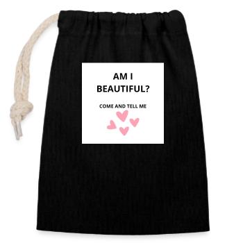 Am I Beautiful? - Closable cotton gift bag (14x20cm) - black - Front