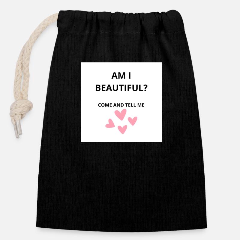 Suis-je belle ? - Sac cadeau en coton avec cordon (14 x 20 cm) - noir