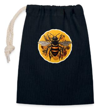 Abeille - Sac cadeau en coton avec cordon (14 x 20 cm) - bleu marine - Devant
