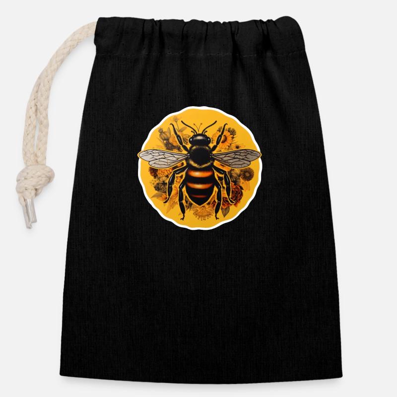 Abeille - Sac cadeau en coton avec cordon (14 x 20 cm) - noir