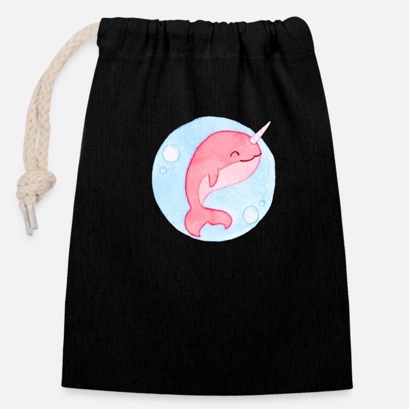 Mignon bébé baleine - Sac cadeau en coton avec cordon (14 x 20 cm) - noir