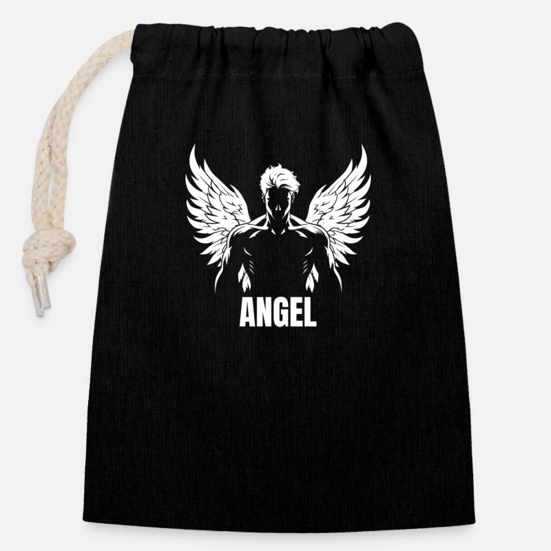 ANGEL - Sac cadeau en coton avec cordon (14 x 20 cm) - noir
